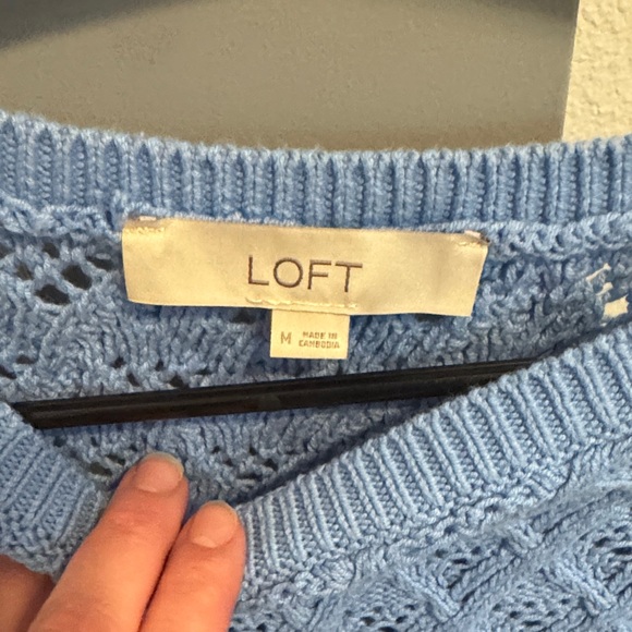 LOFT Sky Blue Openwork Crewneck Sweater - Picture 2 of 3
